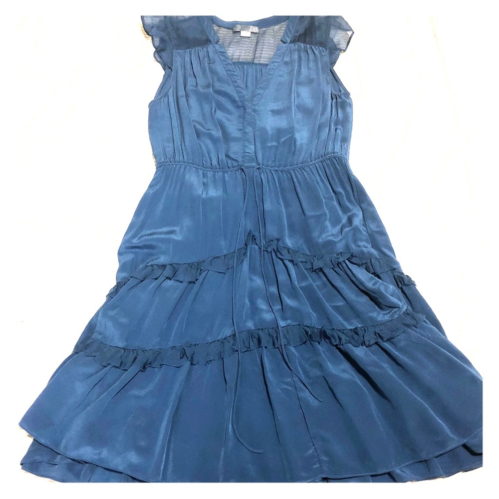 Anthropologie Lil Blue Tiered Ruffle Midi Dress